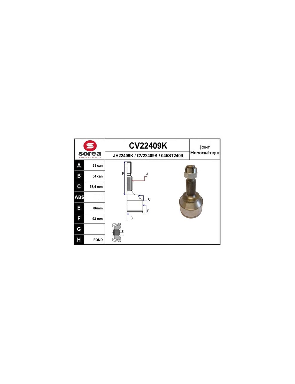 KIT CV JOINT AVEC KR123 / 407